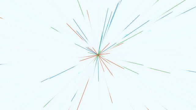 Abstract animation of colorful radiant lines bursting from a central point on a white background.