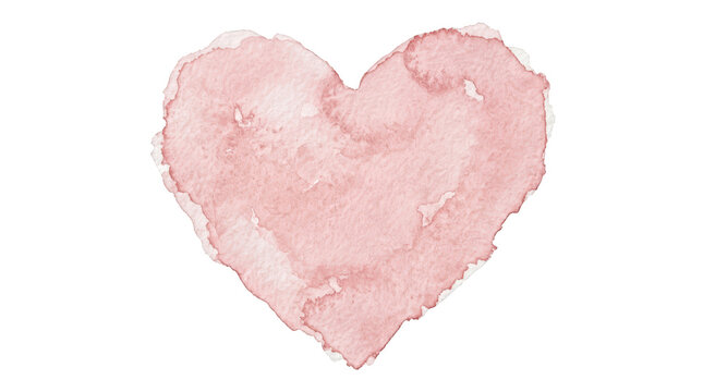 Watercolor pink heart shape isolated on transparent background
