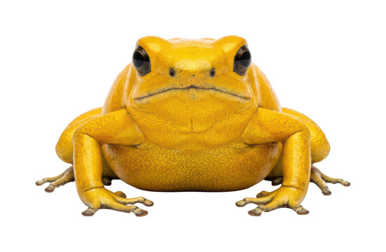 Bright golden poison frog sitting on floor for exotic amphibian photography and science