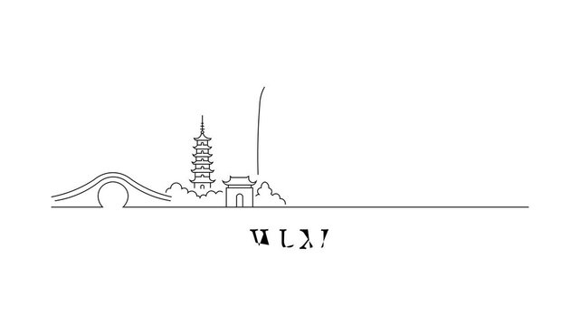 Simple line art depicts Wuxi skyline
