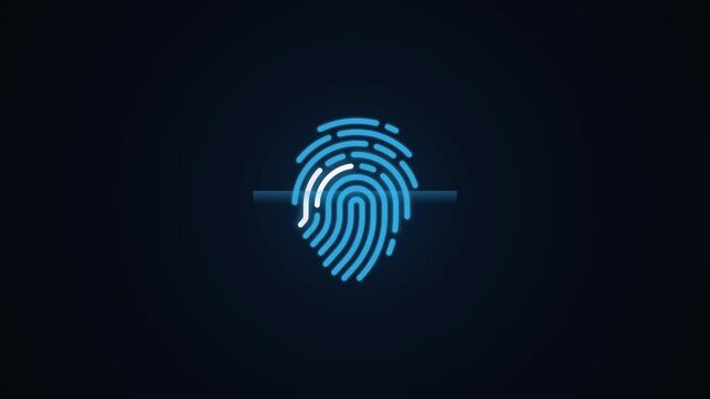 Futuristic blue fingerprint scan with moving laser line. 4K Video