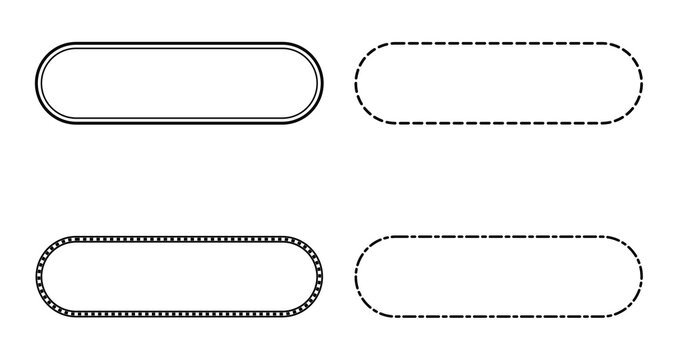 Set of four rounded rectangular frames with different border styles isolated on transparent background