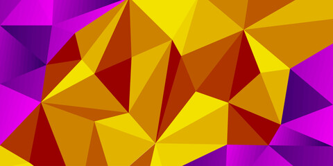 Fototapeta premium Colorful yellow, orange, and purple abstract geometric background with crystal polygon and triangle mosaic pattern | Modern vibrant multicolored abstract low poly triangle background texture for digit