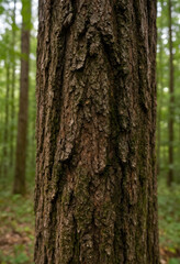 Fototapeta premium Sustainability and nature conservation, close up of rough tree bark texture in a forest with blurred background for environmental and ecology themes