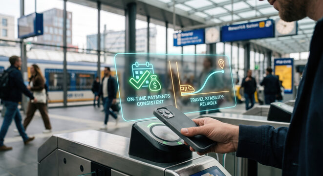 Transit POS tap: transactions and device data, geolocation fueling fraud detection and credit rating in real time.