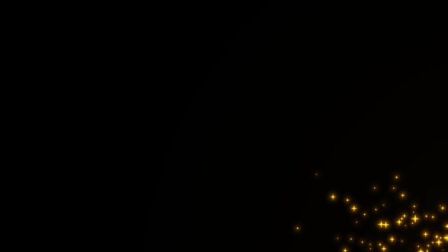 Golden glitter comet trail flowing across dark space, sparkling light particles, glowing flare, magical shimmer effect, elegant celebration transition, cinematic luminous black background. 4k video