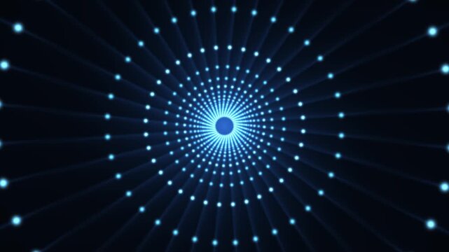 Bright blue dots radiate outward in a circular pattern from a center point. The design creates a hypnotic motion effect, suitable for use in digital media and presentations