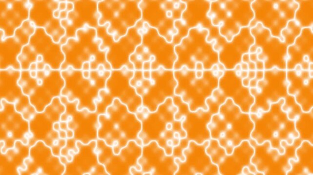Abstract bright orange background with glowing white wavy lines and geometric floral patterns for modern digital art and creative design projects