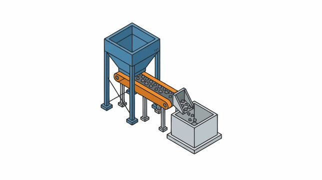 Industrial conveyor system with storage hopper and machinery.