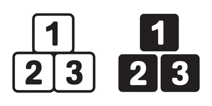 Number stack blocks in black and white styles for ranking position and educational counting games.