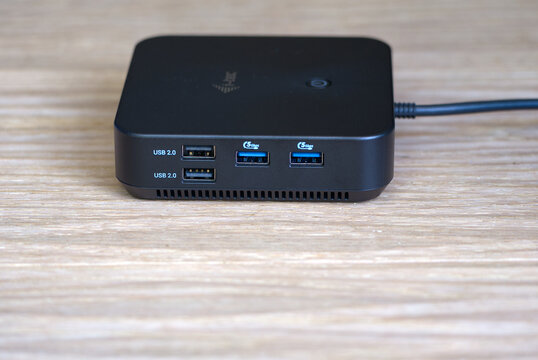 High angle view of new i-tec docking station with USB-C, USB-A, Ethernet, HDMI, and Displayport ports. Photo taken September 1st, 2026, Zurich, Switzerland.