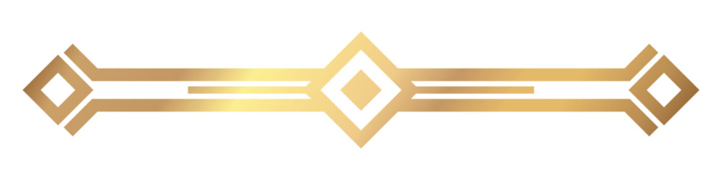 Art deco gold geometric border vector. Elegant horizontal  ornament with metallic gradient lines for luxury invitation, wedding card, certificate, banner, frame and packaging design.