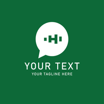 Minimalist green logo template with speech bubble icon. Corporate identity design. Editable vector logo with customizable text. Abstract symbol mark for business branding