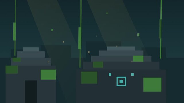 Abstract Neon Green Pixel Geometry in Dark Scene.