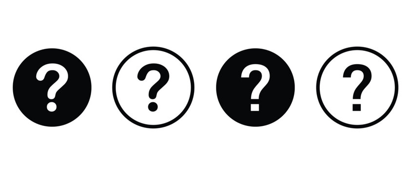 Circular question mark icons for FAQ help support user interface graphic vector design.