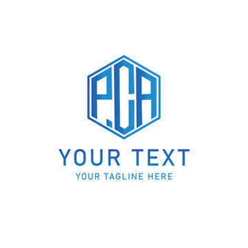 Blue hexagon monogram logo template with PCA initials, editable vector identity design. Professional corporate brand symbol with placeholder text for business, club, or organization.