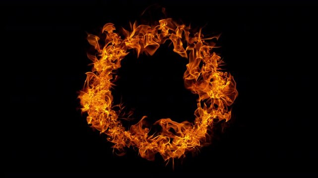 Super Slow Motion Shot of Fire Circle Isolated on Black Background at 1000fps.