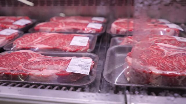 Premium Marbled Beef Steak Fresh Cut Food Ingredient, Raw Meat Culinary Anticipation Gourmet Quality T Bone Cuts Expertly Packaged