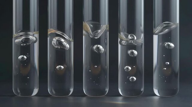 Scientific Experiment: Bubbles and Liquid Dynamics in Clear Glass Test Tubes
