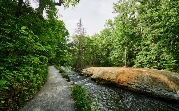 Island Spouter mineral spring along the Geyser Creek in Saratoga Spa State Park, New York