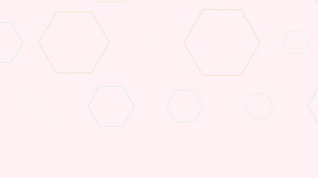 Abstract Animation of Colorful Hexagonal Outlines on a Soft Pink Background.