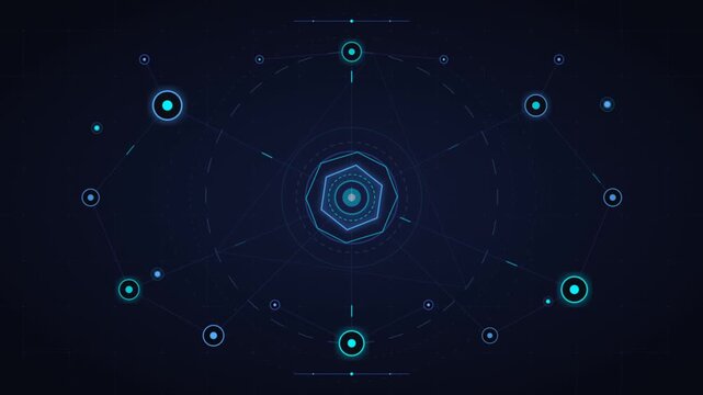 Abstract Circular Orbit Rings in Neon Blue.