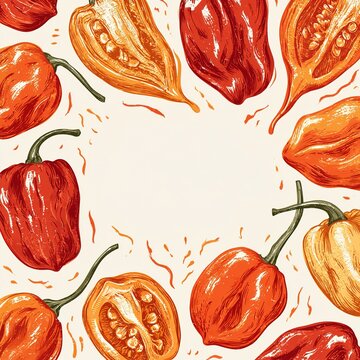 Habanero chili peppers forming spicy food frame