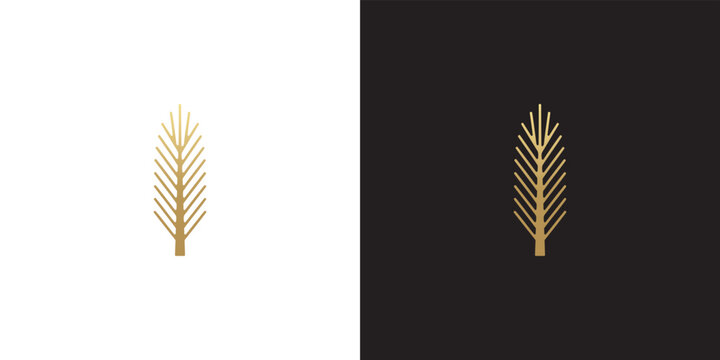 Minimalist Golden Wheat Ear Icon Set Featuring Geometric Line Art Design on Both White and Black Backgrounds for Modern Branding