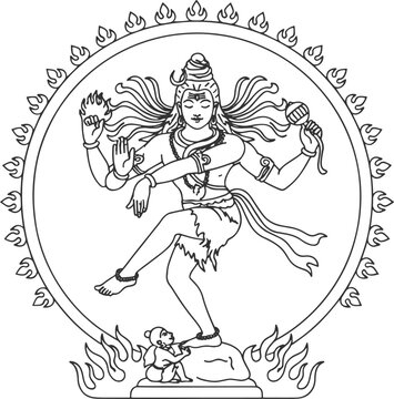 Lord Shiva Nataraja Cosmic Dance Tandava Line Art Vector Illustration