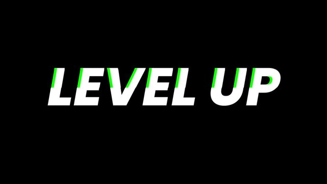 Kinetic Glitch Typography Level  Up Word Animation on Black Background
