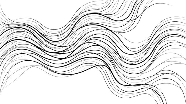 Abstract flowing wave lines concept illustration with dynamic minimalist black and white curves for modern artistic graphic design