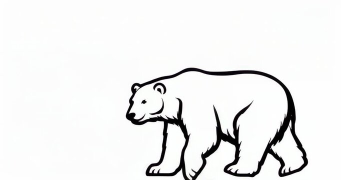 Walking Polar Bear Line Art Illustration Isolated on White