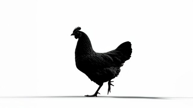Walking Black Chicken Silhouette Isolated on White Background