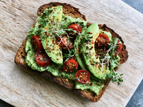 avocado toast with tomato and sprouts