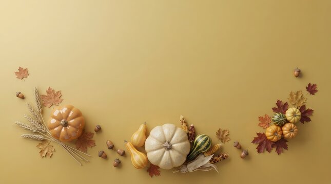 A stunning 3d rendering captures the essence of a canadian thanksgiving showcasing a beautiful arrangement of pumpkins gourds and autumn foliage creating a