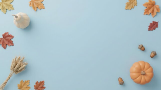 A beautifully arranged 3d rendering depicts a festive canadian thanksgiving scene with pumpkins autumn leaves and a warm candle glow symbolizing gratitude and