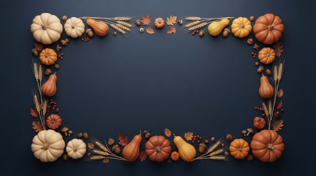 A stunning 3d rendering showcases a festive canadian thanksgiving border composed of vibrant pumpkins gourds and autumn foliage celebrating gratitude and harvest time