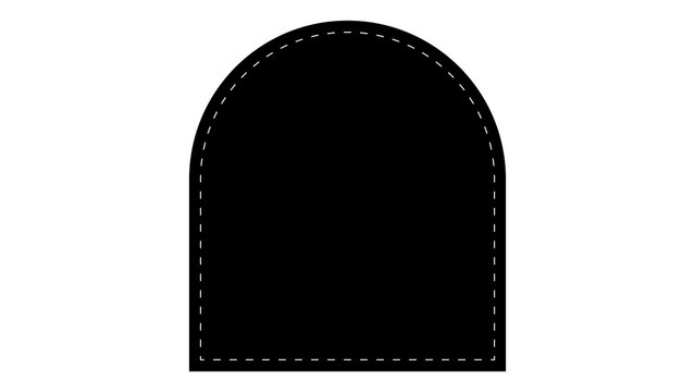 Black domed arch badge with white dashed stitching outline white stitches sewn patch fabric label textile accessory fashion element clothing tag craft design stitching embroidery