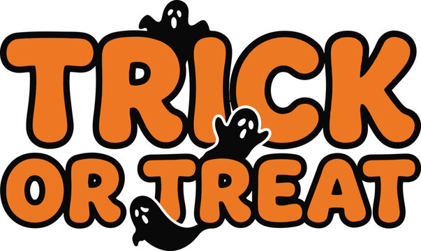 Trick or treat halloween lettering banner decorated with playful ghosts