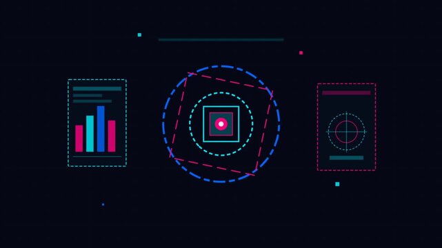 Futuristic Neon Technology Interface Visuals for Dynamic Digital Circles.