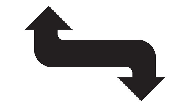 Black zigzag arrow icon pointing up and down representing alternative path or choice with direction decision navigation strategy alternative movement progress business solution indicator