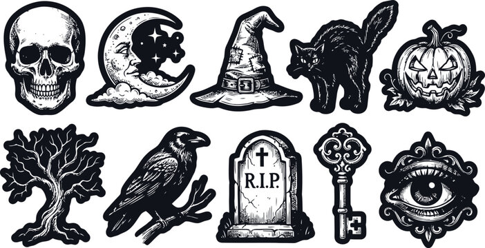 A collection of scary haloween vector icons featuring smoth horror designs for seasonal holiday decoration and creative graphic projects