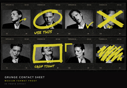 Vintage Film Contact Sheet Photo Effect - Grunge Proof Sheet with Marker Marks