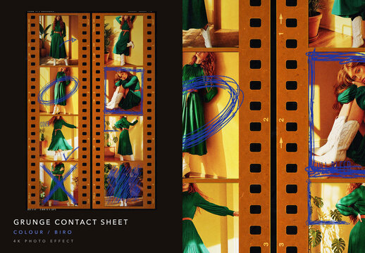 Colour Contact Sheet Photo Effect - Warm Retro Film Proof Sheet with Pen Marks