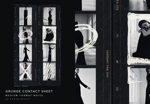 Contact Sheet Photo Effect - Vintage Grunge Proof Sheet with White Chalk Marks