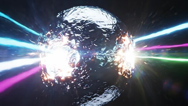 Laser Light Sphere Reflection Abstract Energy Color Beam Futuristic Neon Space Scene with Colorful Light Trails and Glowing Reflections Creating
