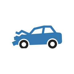 Naklejka premium Minimalist flat vector illustration of a damaged crashed car after road accident collision, isolated on white background