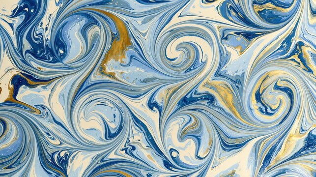 Blue Gold Marble Ebru Art Texture