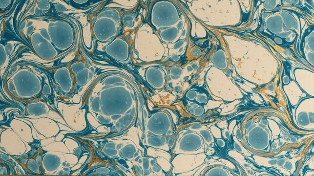 Blue Cream Marble Ebru Pattern Background