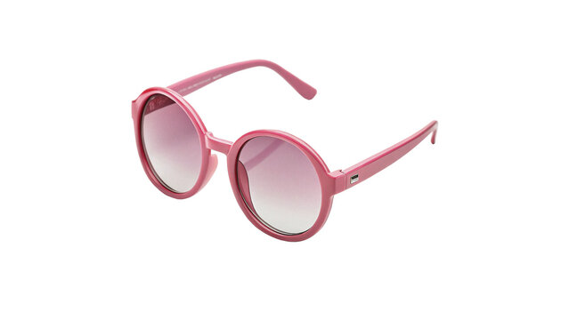 Cute pink kids sunglasses plastic frames apparel isolated on transparent background for summer vacation beach accessories.
